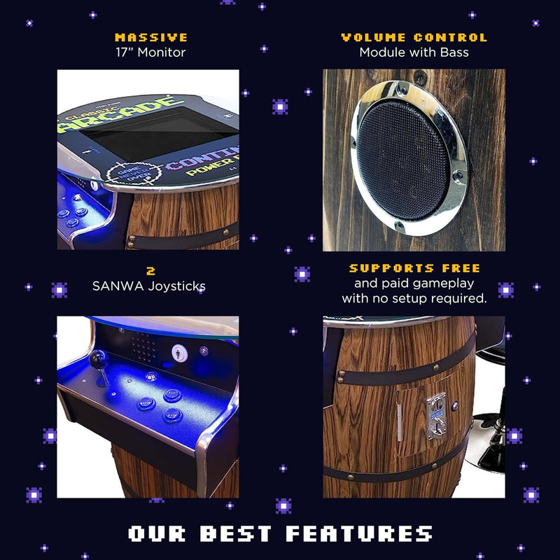 Load image into Gallery viewer, Creative Arcades Full-Size Commercial Grade Wine Barrel Style Pub Arcade Machine | Standard/Medium/Large | Classic Games | 2 Sanwa Joysticks | 2 Stools
