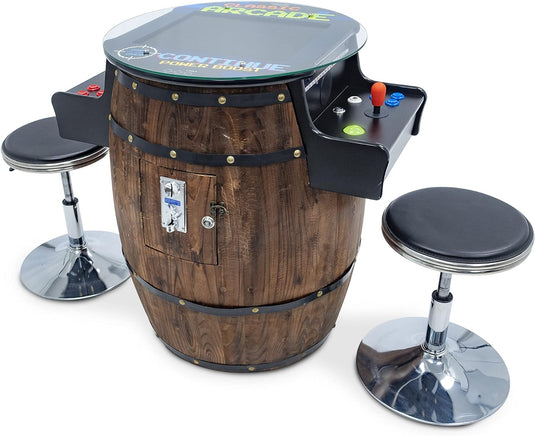 Creative Arcades Full-Size Commercial Grade Wine Barrel Style Pub Arcade Machine | Standard/Medium/Large | Classic Games | 2 Sanwa Joysticks | 2 Stools